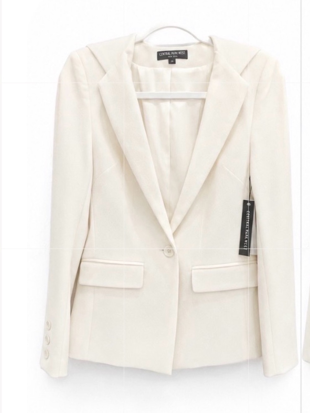 Central Park West White Single-Button Notch Lapel Blazer Size Medium with hood.